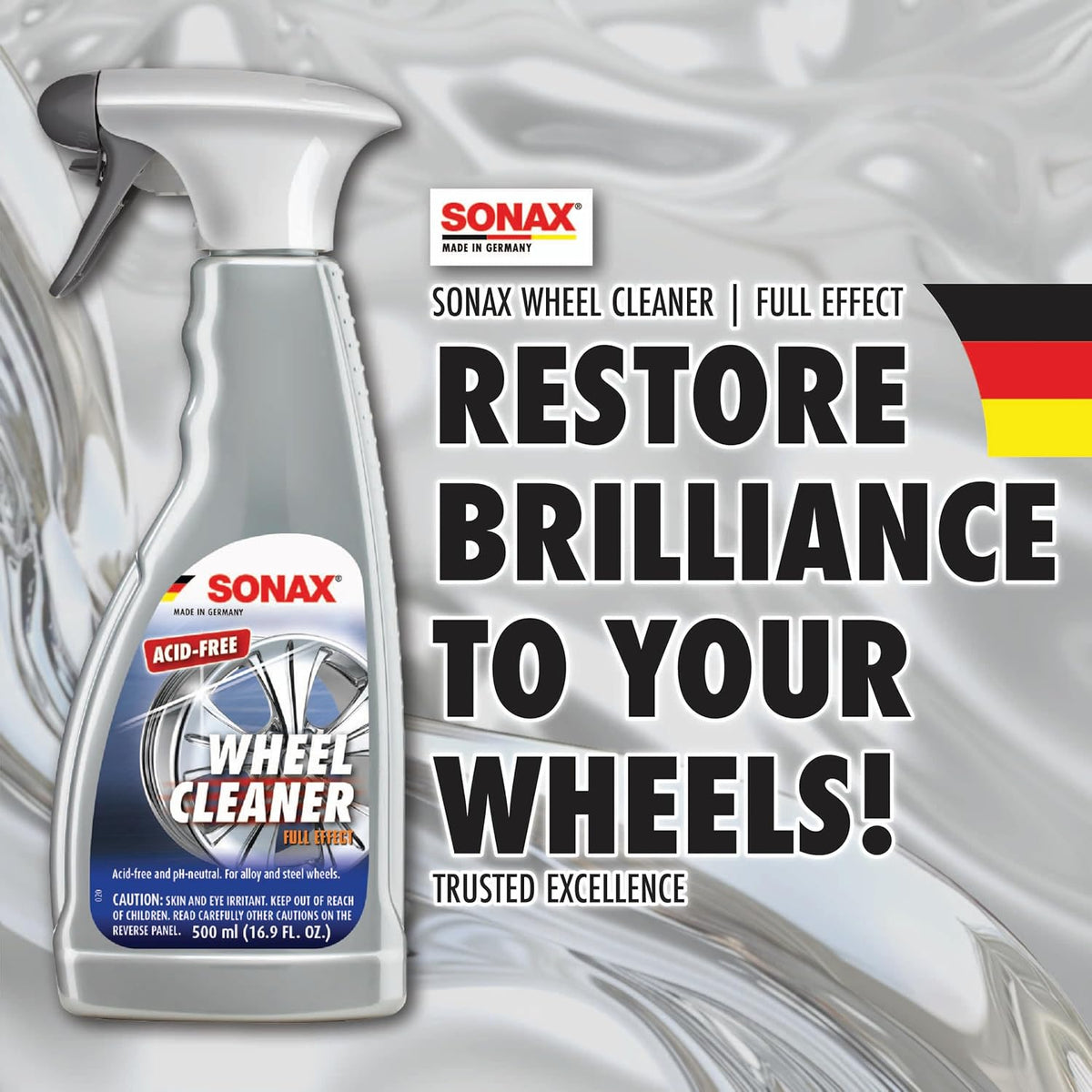 SONAX Wheel Cleaner Full Effect (230200) | Non-Acid Rim Cleaner | Color Changing Wheel Cleaner | Brake Dust Cleaner | Non-Acid Iron Remover | (500 ml or 16.9 fl. oz.)