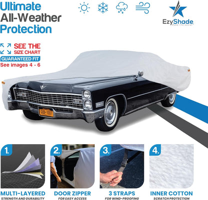 EzyShade 10-Layer Car Cover Waterproof All Weather - See Vehicle Size-Chart - Car Covers for Automobiles & Car Snow Cover - Full Exterior Covers - Winter Rain Sun SUV Sedan. Size A4 (See SizeChart)