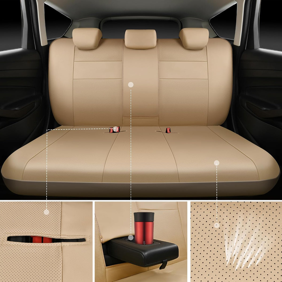 CAR PASS Leather Seat Covers Full Set Universal Water Resistant 3D Foam Back Support, Luxury Comfort Automotive 5 Seat Covers All Season Fit for SUV,Sedan,Van, Airbag Compatible Elegance(Pure Black)