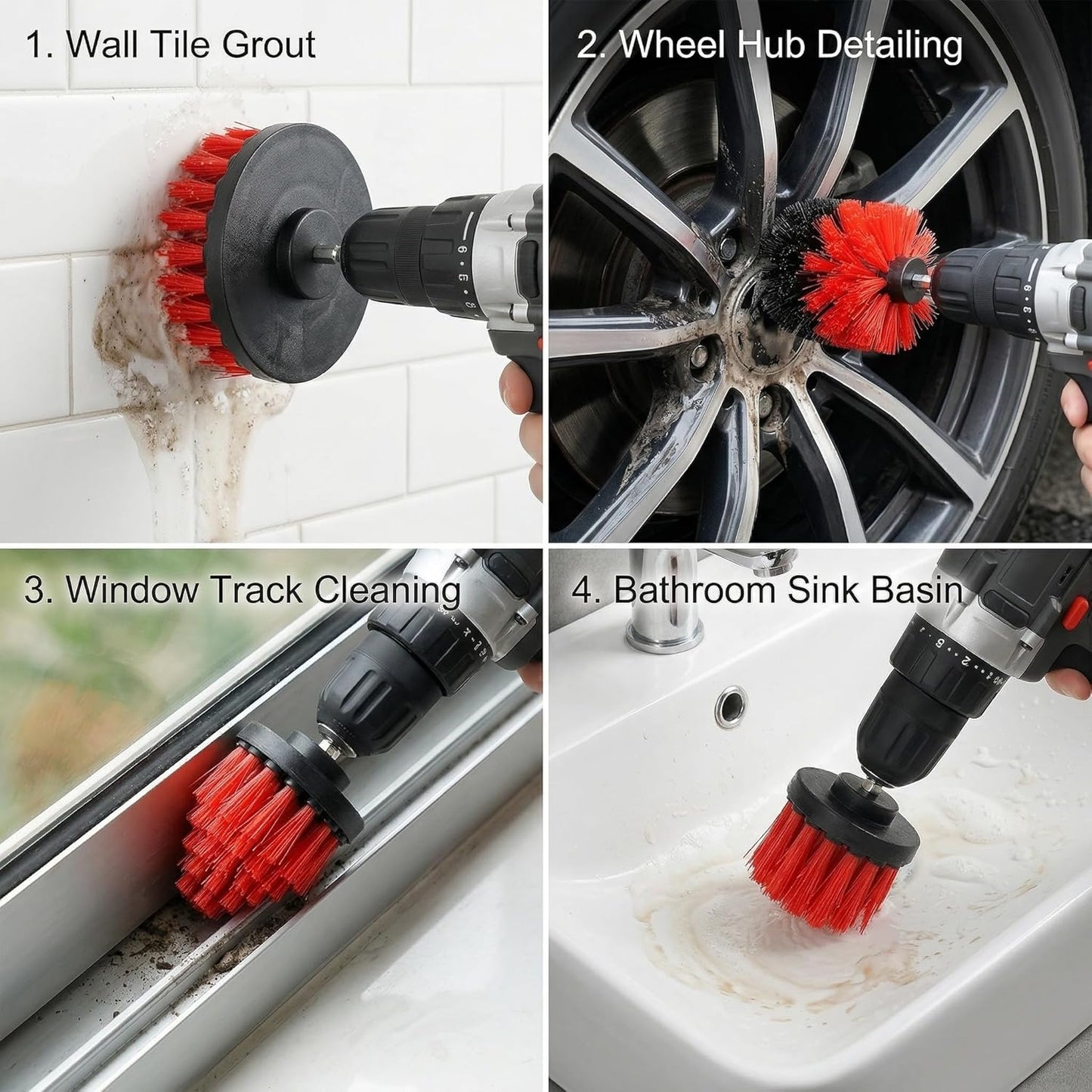 Drill Brush Attachment Set, 5 Pack Power Scrubber Cleaning Brush Kit with Extension Rod for Bathroom, Tub, Tile, Grout, Kitchen, Floor and Wheel Rims (Blue)
