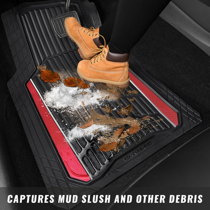 CAR PASS Heavy Duty Rubber Car Floor Mats, Deep Waterproof Car Floor Mats All Weather, Aluminum Film Floor Mats for Cars Non-Slip Universal Trim to Fit for SUVs Trucks Sedans Vans, Black Grey Metallic