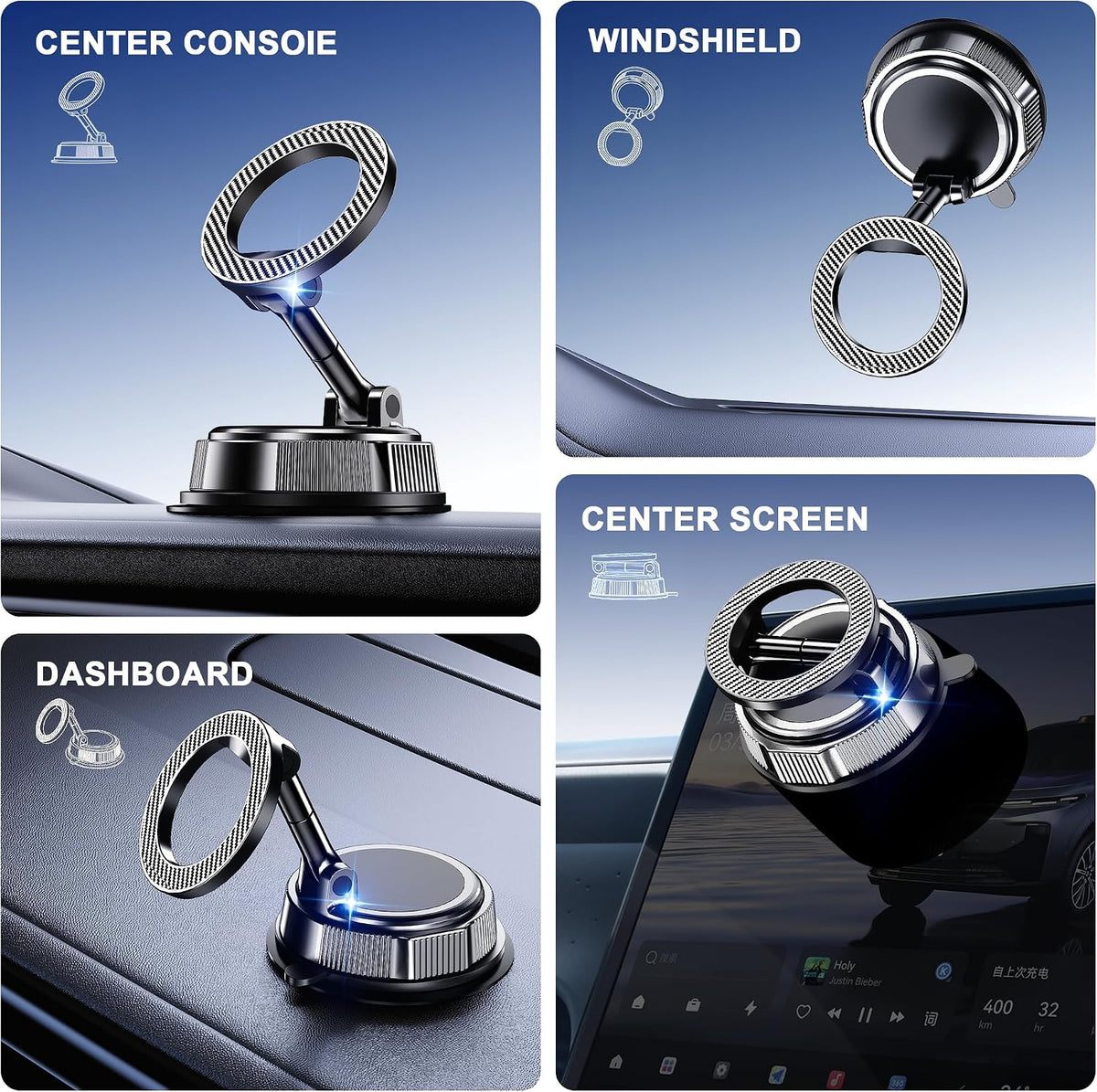 Qifutan Car Phone Holder Mount Phone Mount for Car Windshield Dashboard Air Vent Universal Hands Free Automobile Cell Phone Holder Fit for iPhone Smartphone Camera Mounts