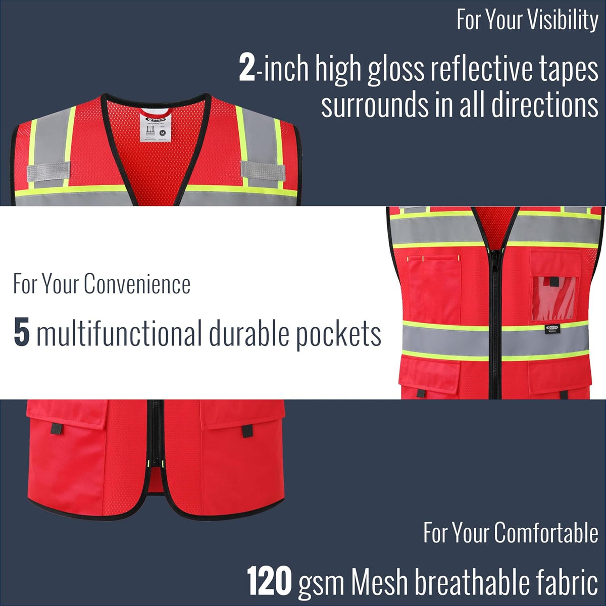 JKSafety Safety Vest for Men Women Hi Vis Relfective Vest with Pockets High Visibility Meet ANSI Standard