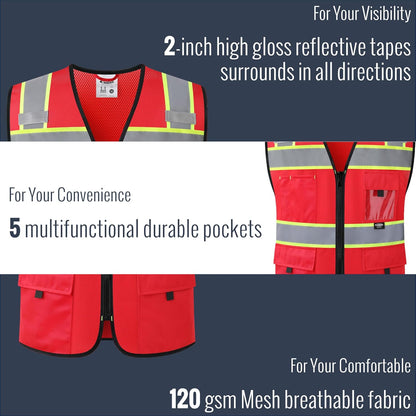 JKSafety Safety Vest for Men Women Hi Vis Relfective Vest with Pockets High Visibility Meet ANSI Standard