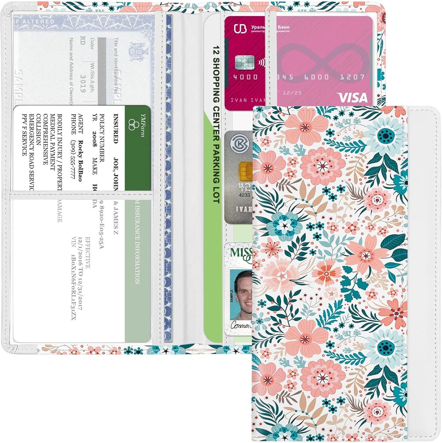 Car Registration and Insurance Holder, Auto Truck Document Holder with Magnetic Shut, Vehicle Glove Box Car Organizer, Interior Car Accessories for Women Men (Bow)