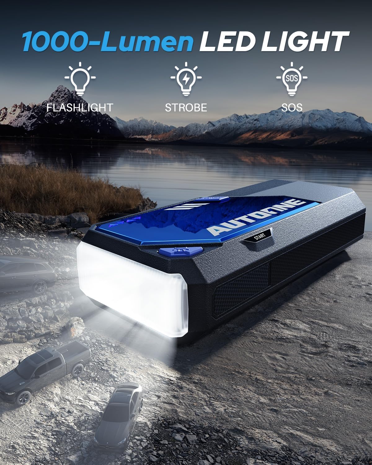 AUTOONE 6000A Car Battery Jump Starter Up to All Gas & 12L Diesel Engine, Car Battery Jumper Starter Portable 12V Jump Box with USB Output, Storage Case, LED Flashlight