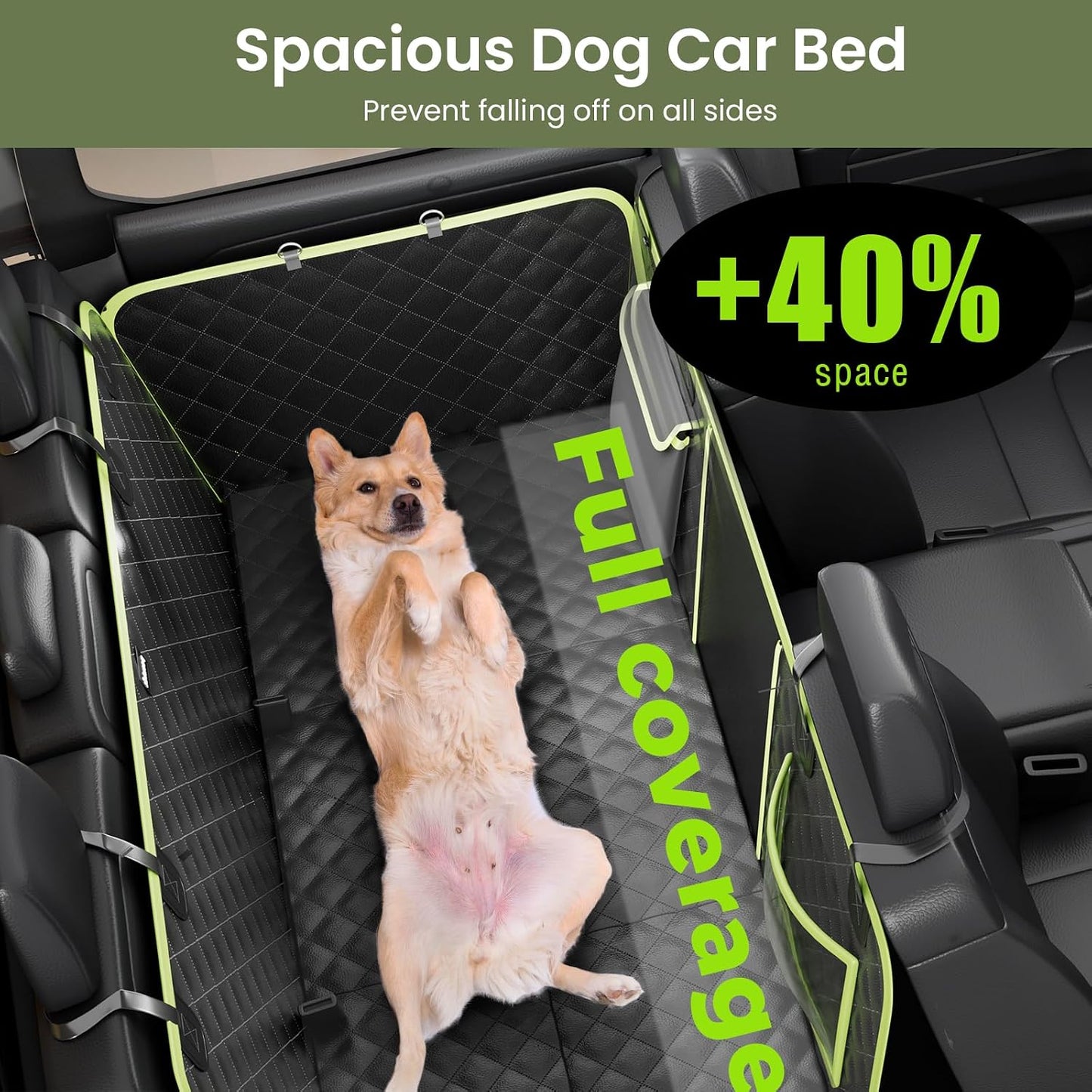 Dog Car Seat Cover for Back Seat, Waterproof Leather Fabric Back Seat Extender for dogs 52.4 * 24.4in, Foldable in The Car, Hard PVC Panels Bottom Support to 330 lbs, for Cars/Mid-Size SUV/Small Truck