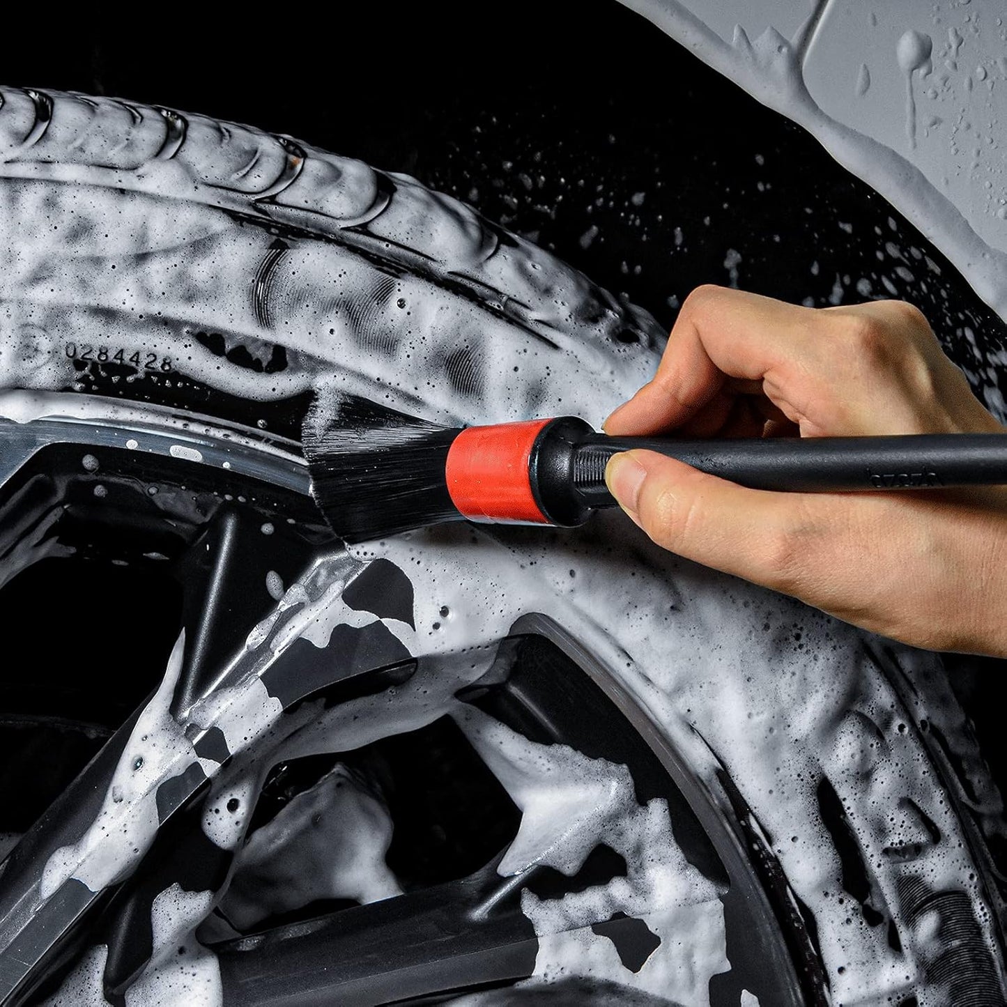 Car Wheel Rim Brush Kit, Woolies Wheel Brush, Car Cleaning Brush Fiber Rod, Steel Ring Fiber Cleaning Brush, Long Non-Slip Handle Clean Brush, Great to Clean Car Wheel Rim