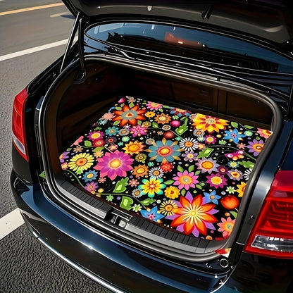 Universal Car Trunk Mat 29" x 39",Purple Colorful Flowers All Weather Trunk Protection Cargo Liner, Durable Cargo Mat Rear Trunk Liner,Stylish Vehicle Interior Accessories Suitable for Most Car Models