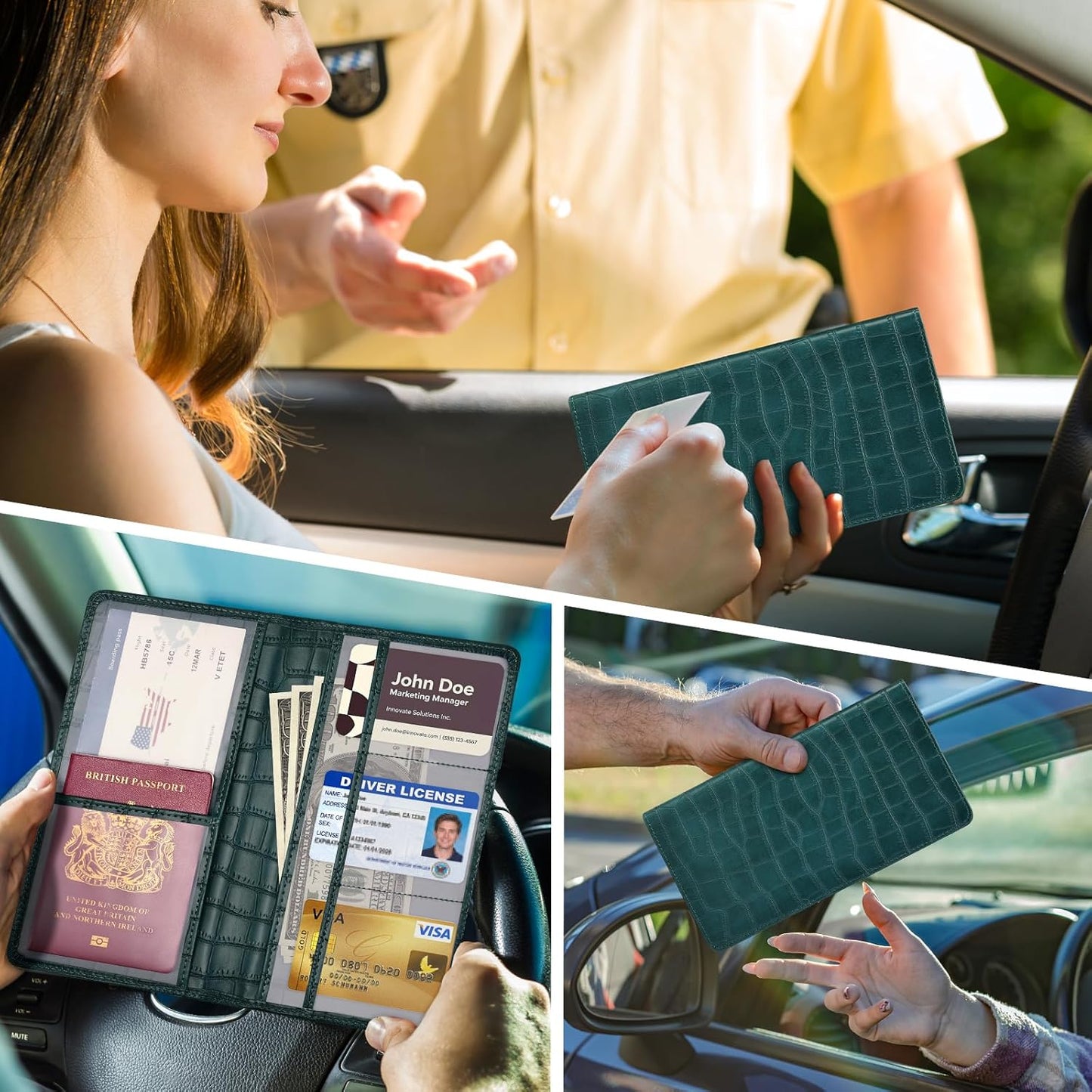 Car Registration and Insurance Holder, Black Vehicle Glove Box Car Organizer with Magnetic Closure for Documents, Cards, License Car Organization, 1 Pack