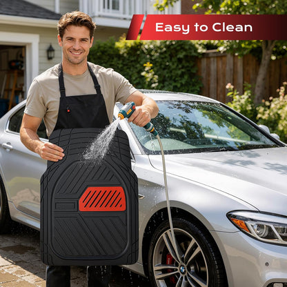 Coverado Car Floor Mats All Weather Waterproof Deep Dish Anti-Slip Car Mats Set, Heavy Duty Rubber Floor Mats for Cars, Universal Trim to Fit Automotive Floor Mats for Cars Trucks SUV, Black&Red