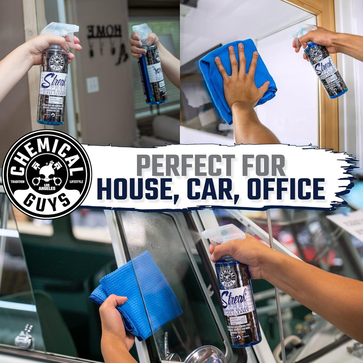 Chemical Guys Streak Free Glass and Window Cleaner - Works on Glass, Windows, Mirrors, and Screens, Ammonia-Free and Safe on Tinted Windows, for Cars, Trucks, SUVs, and Home Use - 16 oz