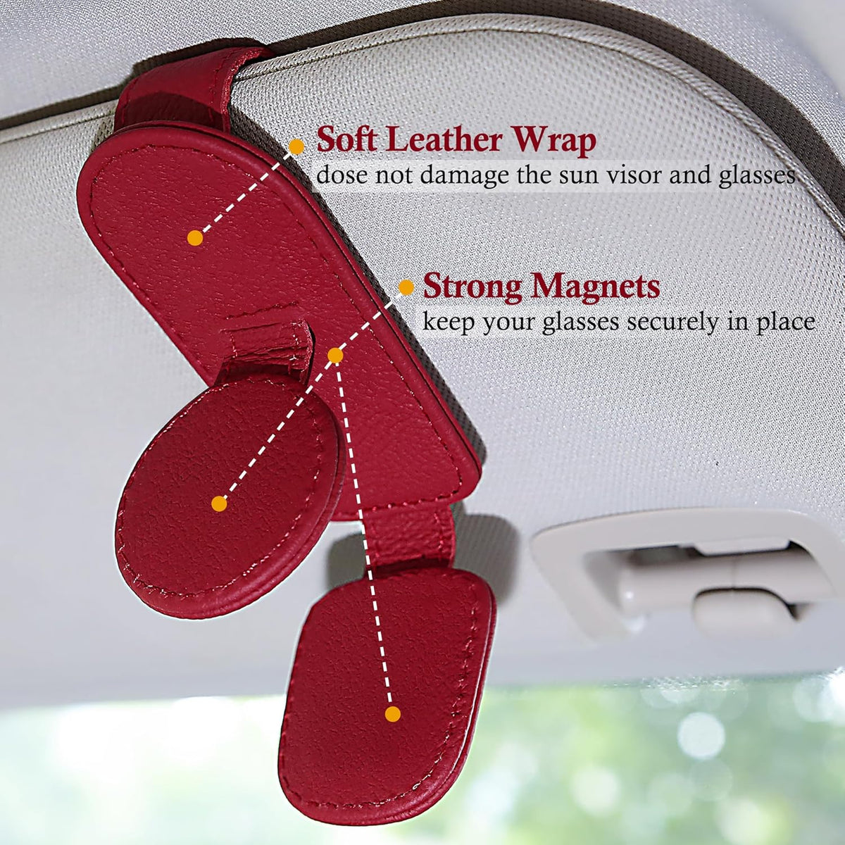 KIWEN Sunglasses Holder for Car Visor, Magnetic Leather Sunglass Eyeglass Hanger Clip for Car Sun Visor Accessories (1, Black)