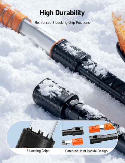 AstroAI 47.2" Ice Scrapers for Car Windshield and Extendable Snow Brush with Foam Grip and 360° Pivoting Brush Head for Auto Car Truck and SUV(Orange)