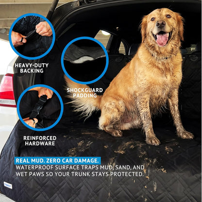 Bulldogology SUV Cargo Liner for Dogs 55"x82" Heavy Duty Pet Trunk Cargo Cover Area - Trunk Cover Car Protector for Dogs Waterproof Nonslip Mat - Dog Cargo Liner SUVs Vans Cars (Large, Black)