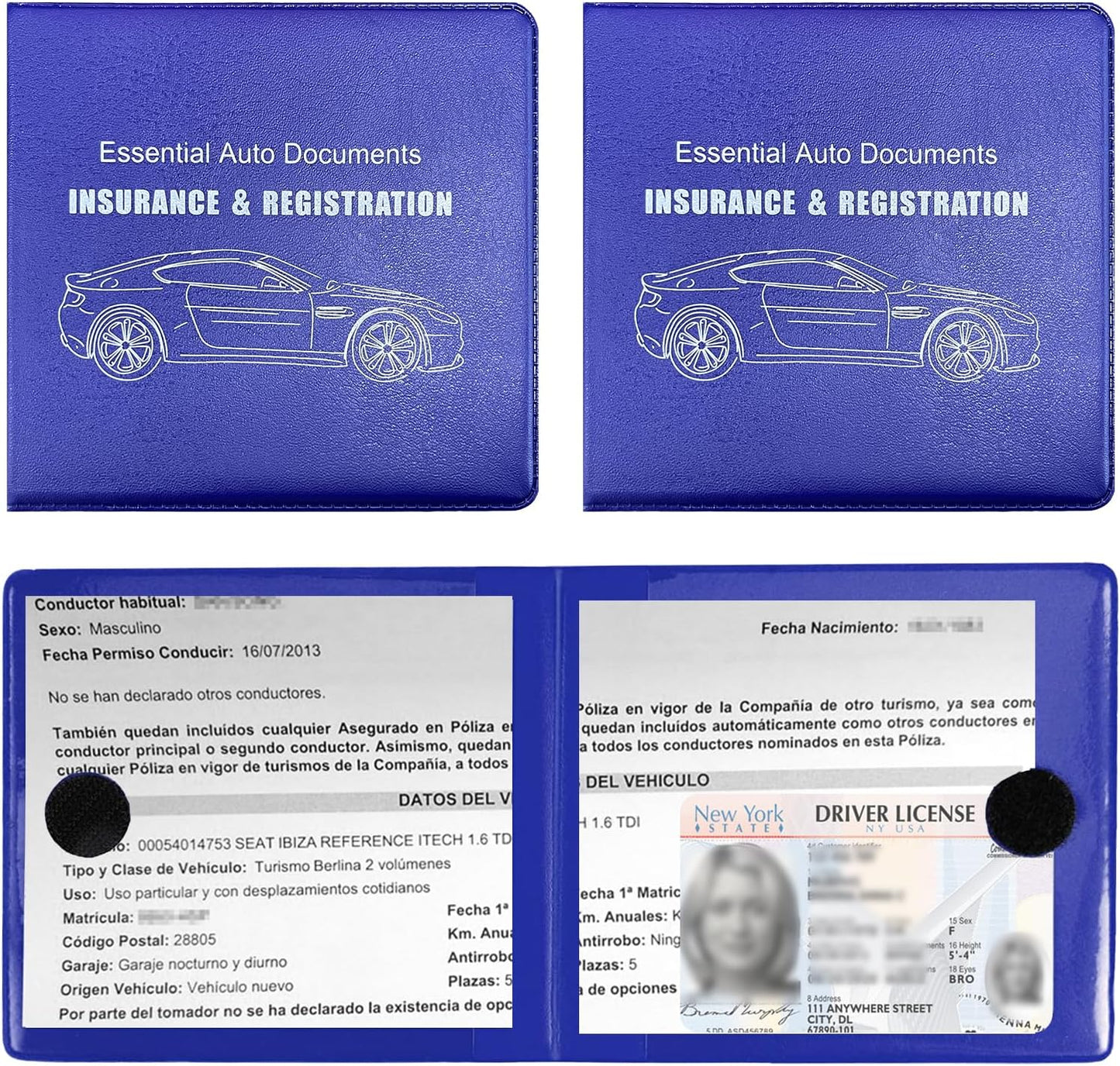Ziciner Car Registration Insurance Holder, 2Pack Essential Auto Card Document Glove Box Organizer with Touch Fastener, Vehicle Interior Accessories Perfect for Most Car, Truck, SUV (Red/Small Car)
