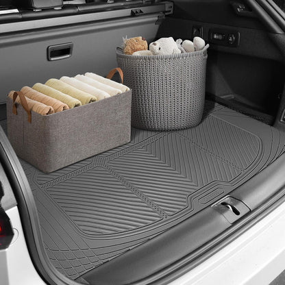 CAR PASS Rubber Floor Mats, All Weather Full Set 4-Piece, Waterproof Automotive Mats Trim to Fit Most Cars Sedans SUVs Vans, Heavy Duty Anti-Slip Easy Clean, All Black