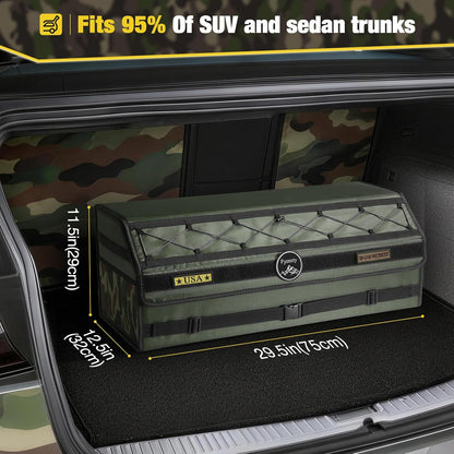 Fyzeoty Car Organizers for Trunk for Suv Sedan, Leather Storage Box,Magnetic Lid,Collapsible and Adjustable,16.5 inches