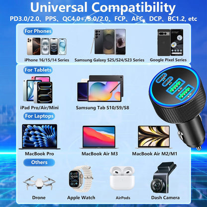USB C Car Charger, Rombica 2Pack 3-Port 67W Dual PD USB-C&USB-A Car Power Cigarette Lighter USB Charger 3 in 1 PD/QC Type C Fast Car Charge for iPhone 17 17 Pro Max 16 15 14 13 12/Galaxy S26 S25/Pixel