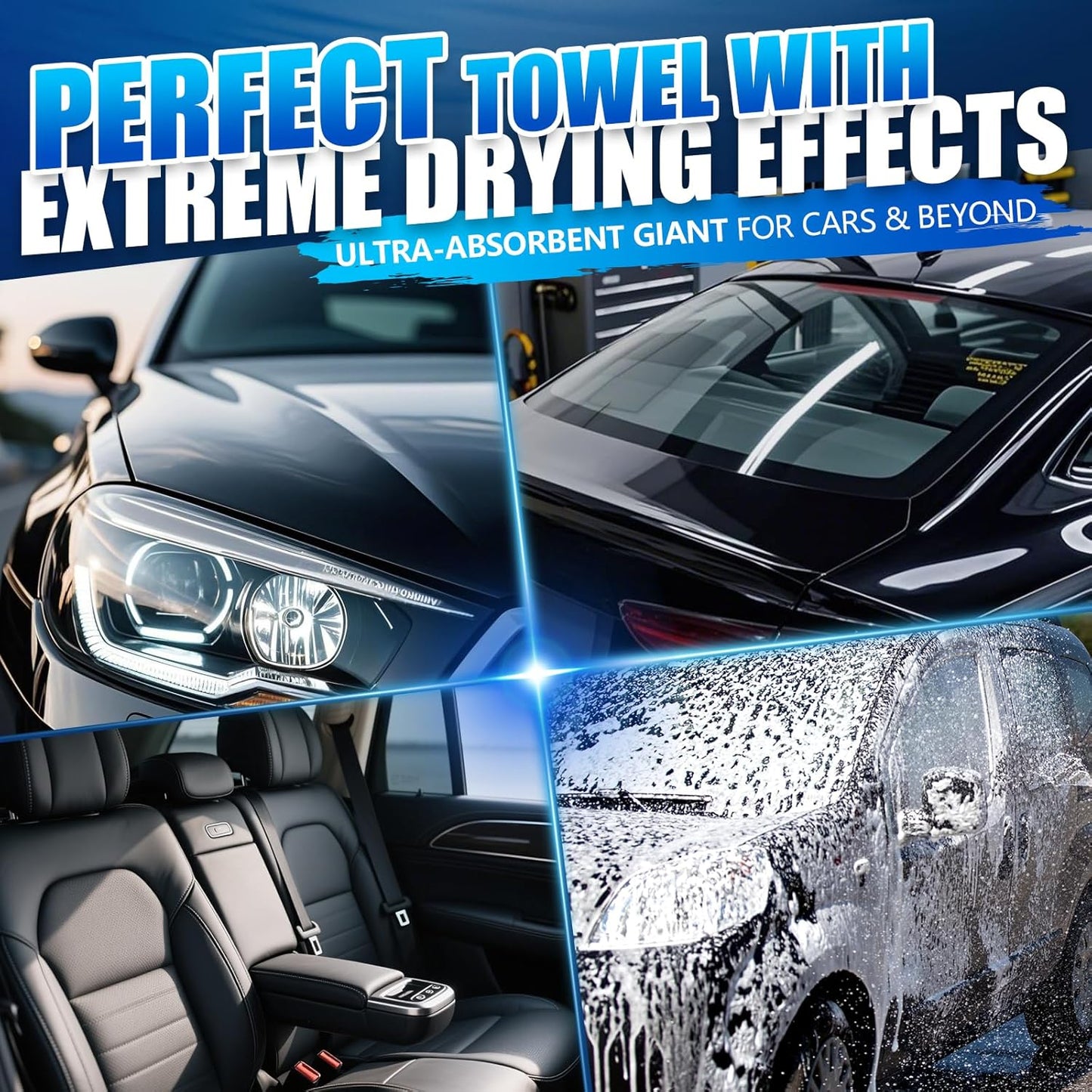 Airlab Microfiber Towels for Cars Wash Drying Thick Plush Cleaning Cloth Auto Detailing Super Absorbent for Interior & Exterior Lint Free, Streak Free, 16" X 16", 800 GSM, Pack of 4
