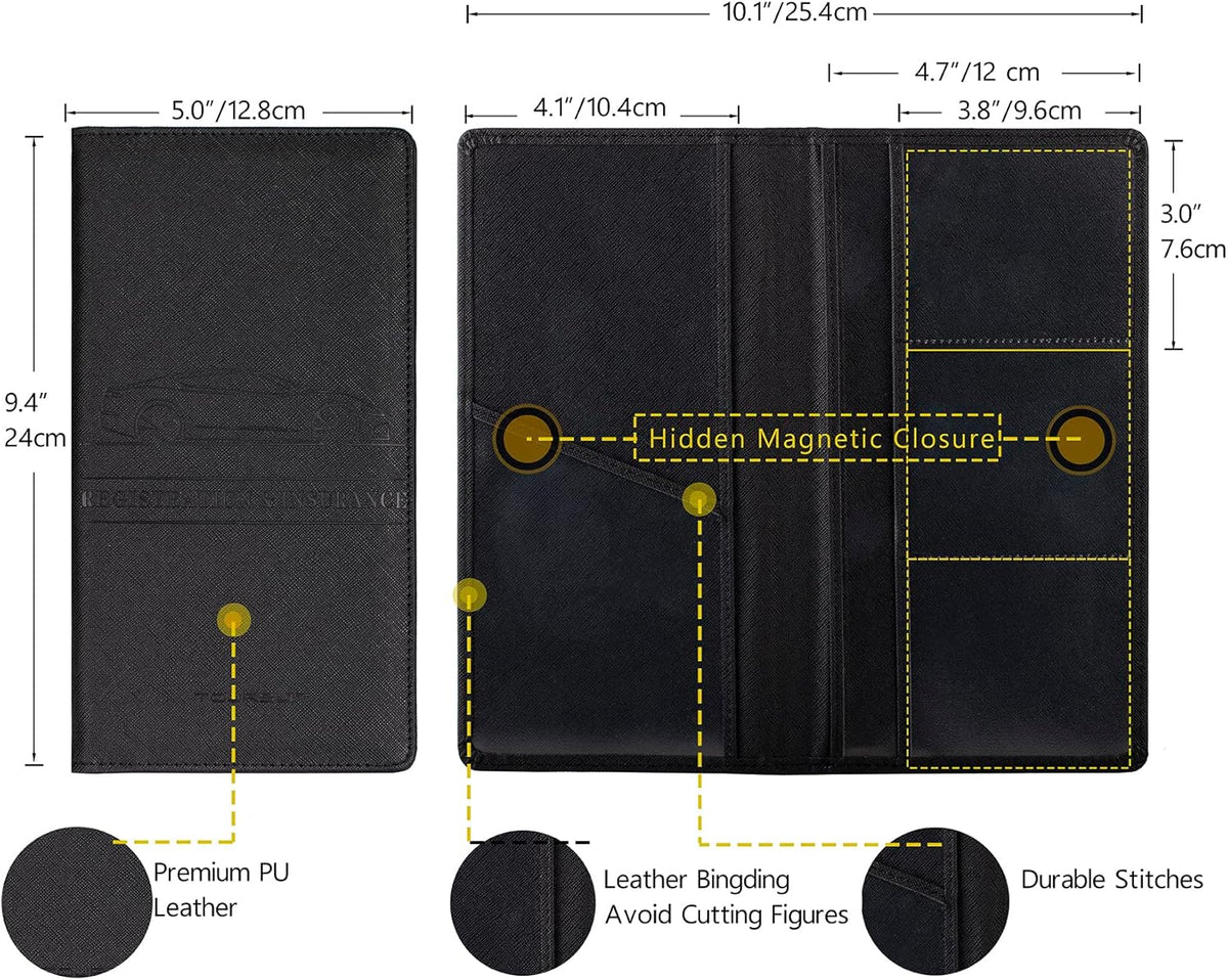 TOURSUIT Car Registration and Insurance Card Holder, Vehicle License Document Glove Box Compartment Organizer, Interior Car Accessories for Women Men (Carbon Fiber Black)