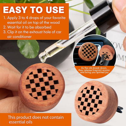 Essential Oil Car Diffuser, 2 PCS Car Aromatherapy Wood Diffuser with Vent Clip