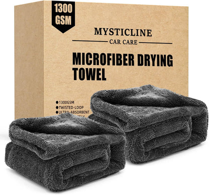 2 Pack 1300 GSM Car Drying Towel,Double-Sided Microfiber Towels for Cars(24'' x 36''&16 ''x 16''),Extra Large Ultra Absorbent,Without Residual Lint,Scratches or Water Spots