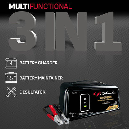Schumacher Electric 8A Car Battery Charger and Maintainer, 3-in-1 Solution, for 6V/12V Power Sport, Automotive, and Marine Batteries, SC1363