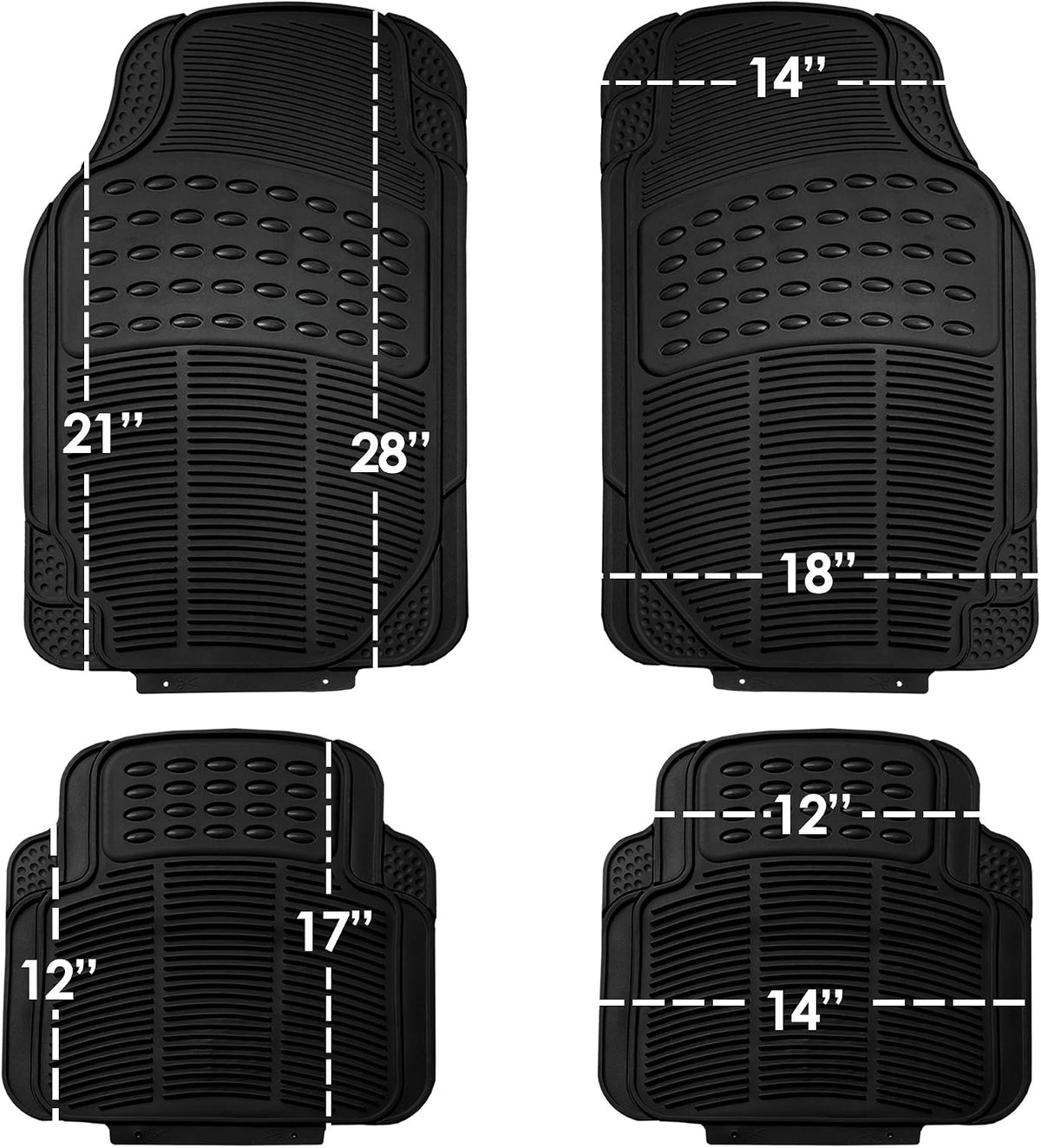 FH Group Automotive Floor Mats Solid ClimaProof for all weather protection Universal Fit Trimmable Heavy Duty fits most Cars, SUVs, and Trucks, 3pc Full Set Black
