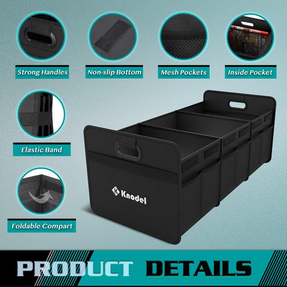 K KNODEL Car Trunk Organizer, Foldable Organizer for Car, Automotive Consoles & Organizers, Storage with Reinforced Handles (Medium, Black)