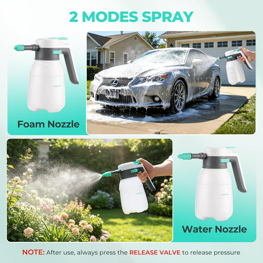 HAUSHOF 61 fl oz Electric Foam Sprayer, USB Rechargeable with 11 fl oz Car Wash Liquid, Cordless Automatic Pressurized Foam Sprayer for Car Washing, Auto Detailing, Home & Garden