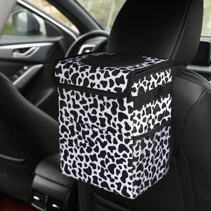 AOKJOY Car Garbage can with lid Leak Proof Vehicle Trash Can 3 Storage Pockets Hanging Waterproof car Trash Bag for SUV Beige