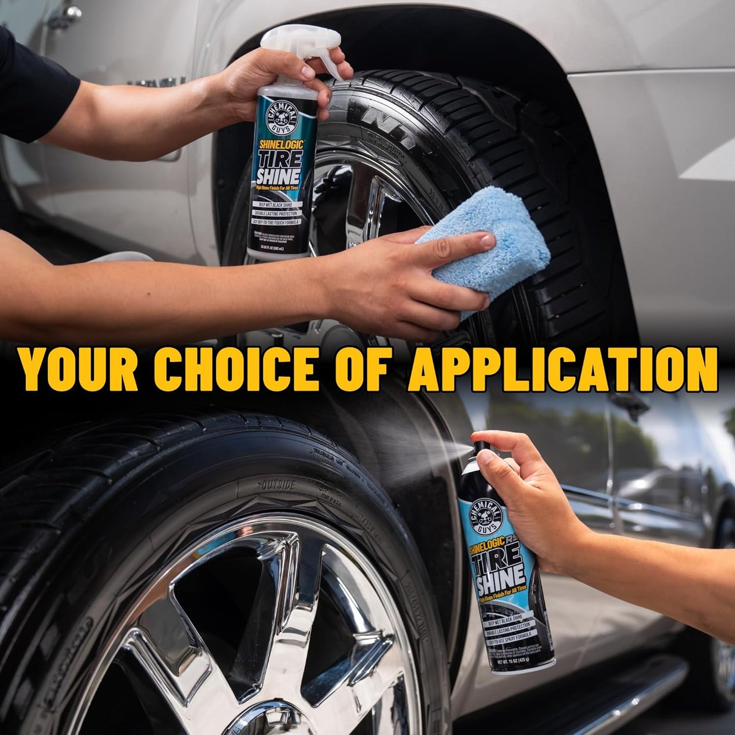 Chemical Guys ShineLogic Tire Shine Safe for Cars, Trucks, Motorcycles, RVs & More, Includes WonderWave Applicator Kit, 20 fl oz, 2 Pack
