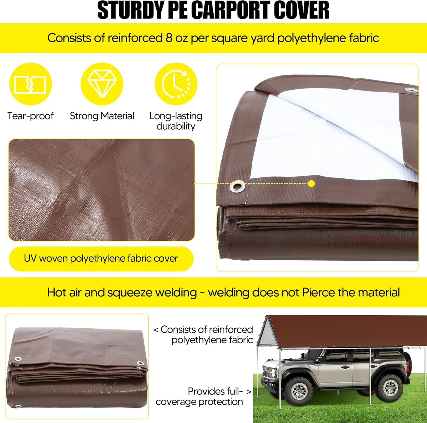 10 x 20 Ft Carport Replacement Canopy Cover Garage Top Tent Shelter Tarp with Free 48 Ball Bungee Cords,White(Only Cover, Frame Not Include)