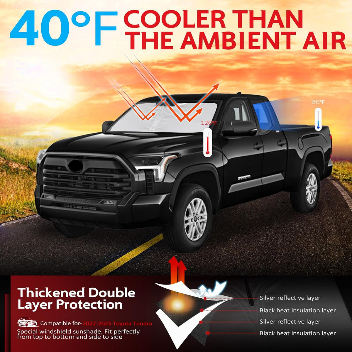 KAYZT Windshield Sun Shade for 2019-2025 2026 Chevy Silverado 1500 /GMC Sierra 1500 2500HD 3500HD Foldable Sunshade Front Window Custom Fit Car Accessories - Colors A