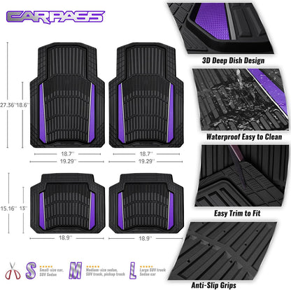 CAR PASS Heavy Duty Rubber Car Floor Mats, Deep Waterproof Car Floor Mats All Weather, Aluminum Film Floor Mats for Cars Non-Slip Universal Trim to Fit for SUVs Trucks Sedans Vans, Black Grey Metallic