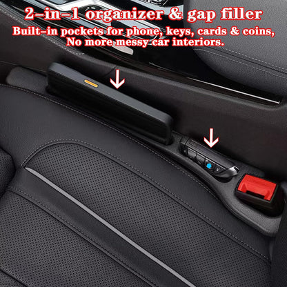 Car Seat Gap Filler Organizer of 2 – Universal Car Gap Seat Filler with Storage Pockets, No Drop Seat Guard for Phones, Keys & Cards, Car Accessories for Most Cars Trucks SUVs (Black)