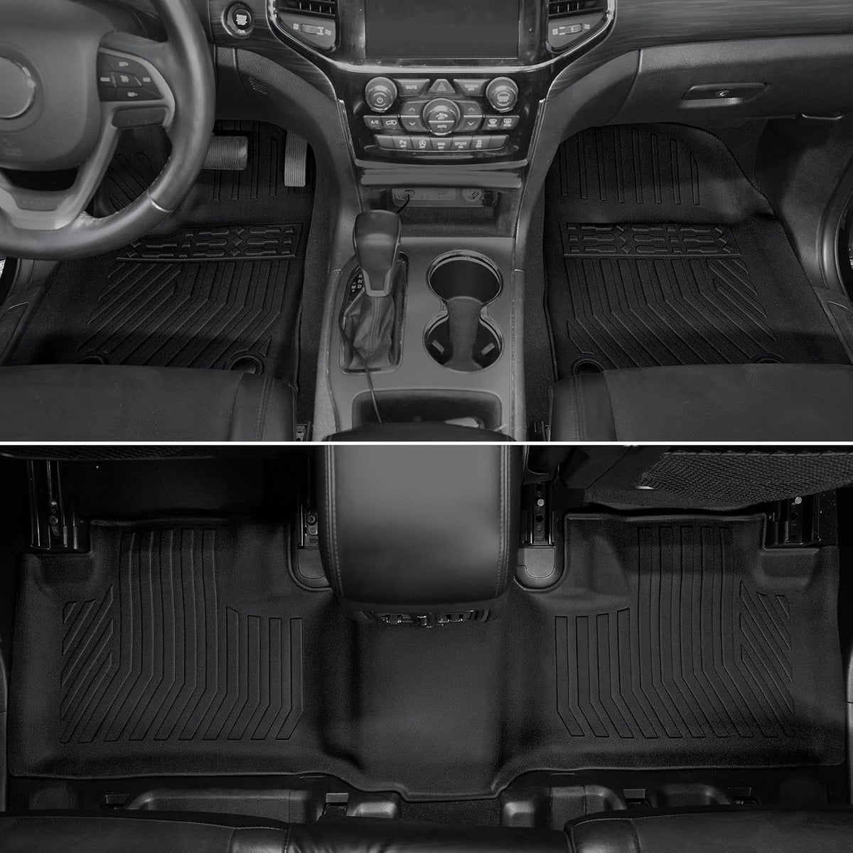 Floor Mats for Jeep Cherokee 2019-2023, All Weather Floor Mats Trunk Cargo Liner with Backrest Protectors and Door Sill Guards Accessories, Full Coverage Set