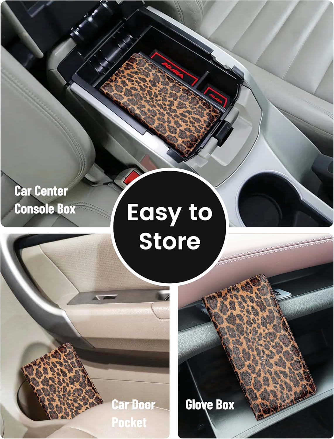 Yarnic Leopard Car Registration and Insurance Holder, Car Document Holder with Magnetic Closure, Car Organizer Vehicle Glove Box Compartment Organizer, Car wallet Case for Teens Men Women
