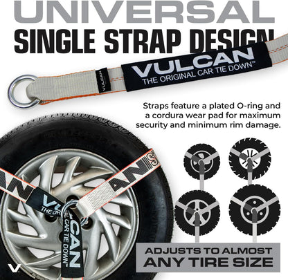 VULCAN Car Tie Down with Flat Hooks - Lasso Style - 2 Inch x 96 Inch - 4 Pack - Silver Series - 3,300 Pound Safe Working Load