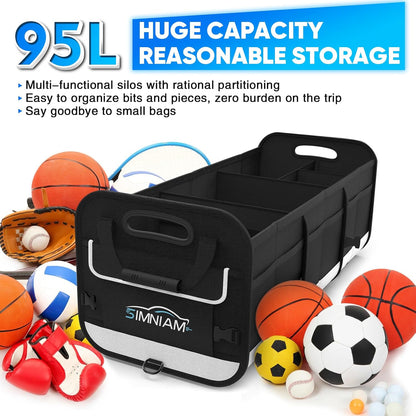 Simniam Large Trunk Organizer for Car, Foldable Multi Compartment Car Trunk Organizer with 2 Retractable Straps, Suitable for All Kinds of Cars, SUV, Minivan - 4 Compartments Red