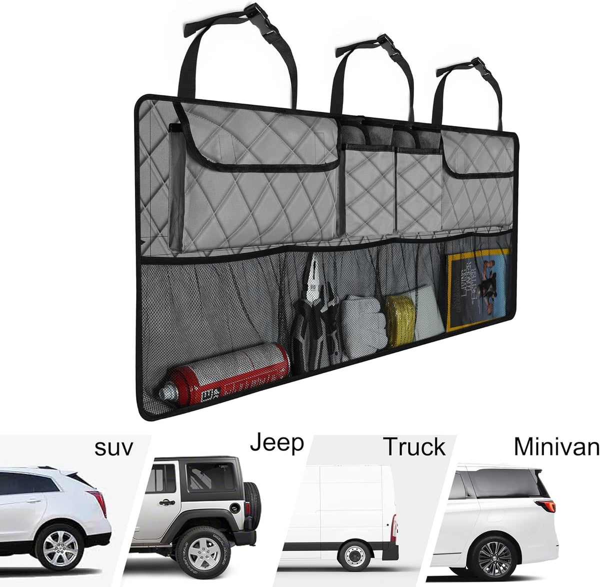 Femuar Car Trunk Organizer, Large Capacity Backseat Trunk Organizer (42"*18"), Collapsible Car Storage Bag with 8 Pockets, SUV/MPV/Truck - Black