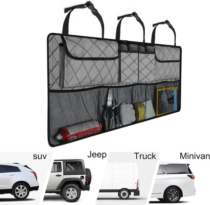 Femuar Car Trunk Organizer, Large Capacity Backseat Trunk Organizer (42"*18"), Collapsible Car Storage Bag with 8 Pockets, SUV/MPV/Truck - Black