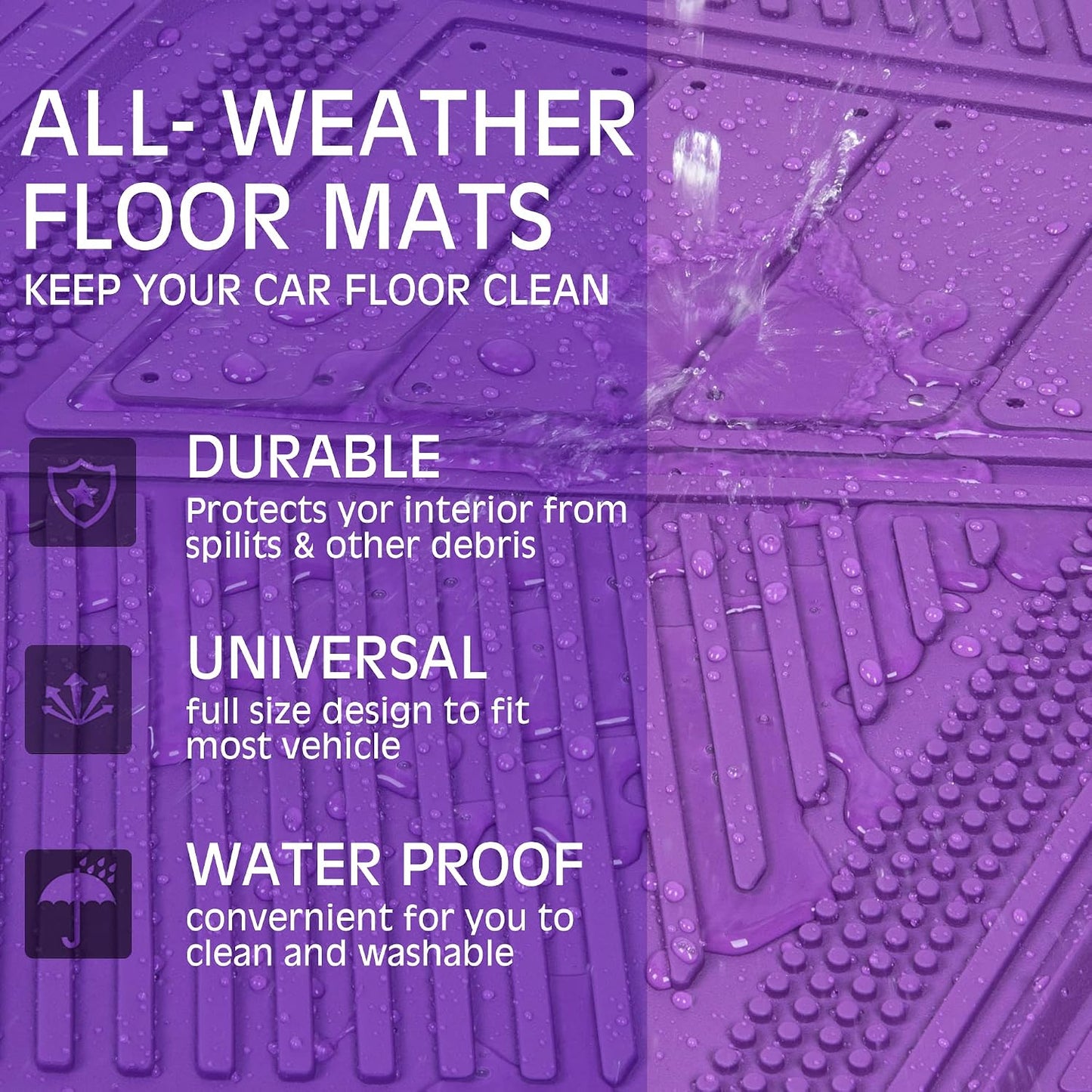 CAR PASS Heavy Duty Rubber Floor Mats 4-Piece,Pink Car Mats Full Sets Anti-Slip,Waterproof Universal Trim-to-Fit for Car SUV Truck, Durable All Weather Automotive Car Mats for Women,Girly(All Pink)