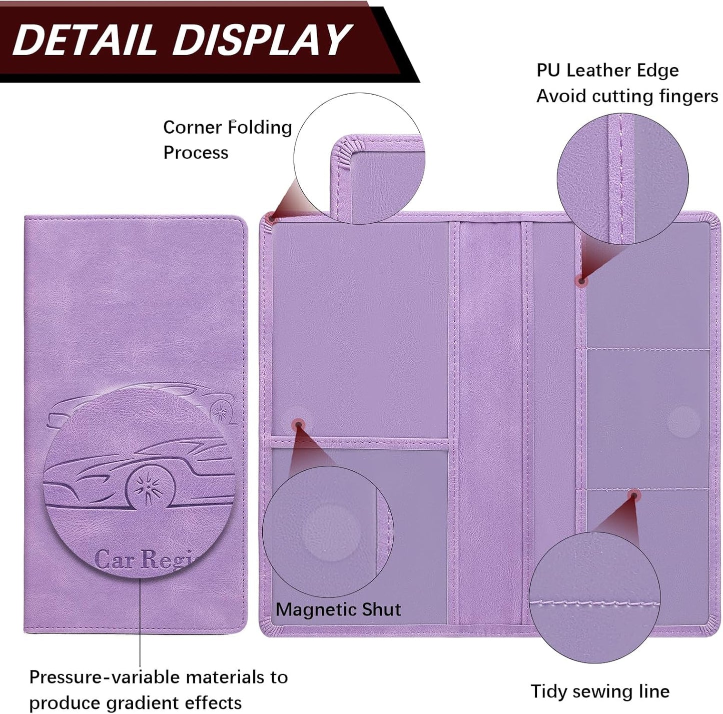 Car Registration and Insurance Card Holder for Women Men, Orange Glove Box Paperwork Organizer with Magnetic Buckle for Easy Access and Protect Documents and Various Cards in Vehicle