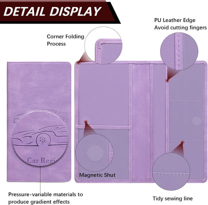 Car Registration and Insurance Card Holder for Women Men, Orange Glove Box Paperwork Organizer with Magnetic Buckle for Easy Access and Protect Documents and Various Cards in Vehicle