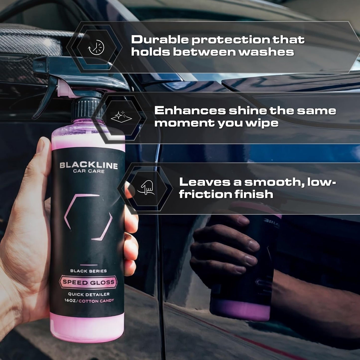 Blackline Car Care - Speed Gloss Quick Detailer Spray & Car Shine - Versatile, Fast Cleaning for a Streak-Free, Quick Detail and Glossy Finish on All Vehicle Surfaces (16 Fl Oz)