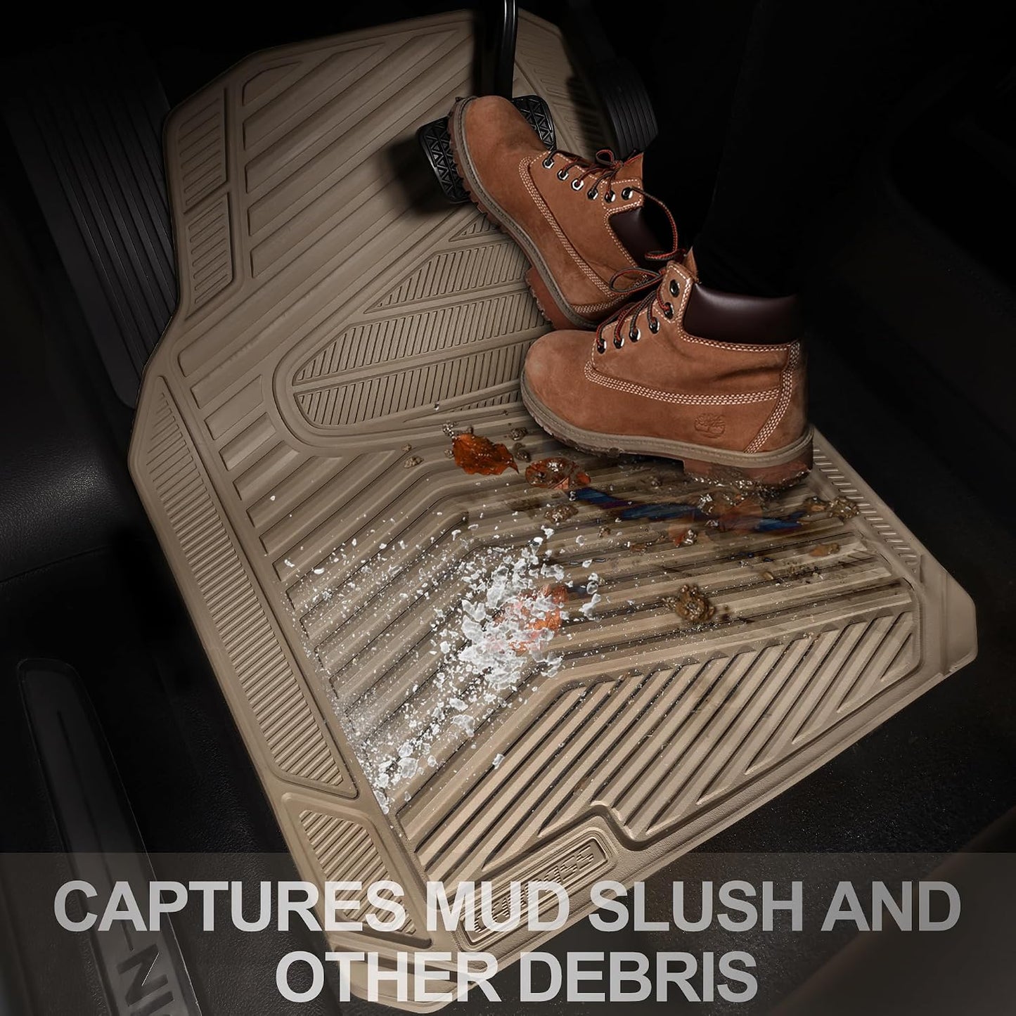 CAR PASS Rubber Car Mats, Waterproof Car Floor Mats All Weather,Car Mat Full Set 3 Piece, Automotive Floor Mat Trim to Fit for Cars Sedans SUVs Trucks, Anti-Slip Easy Clean, All Black