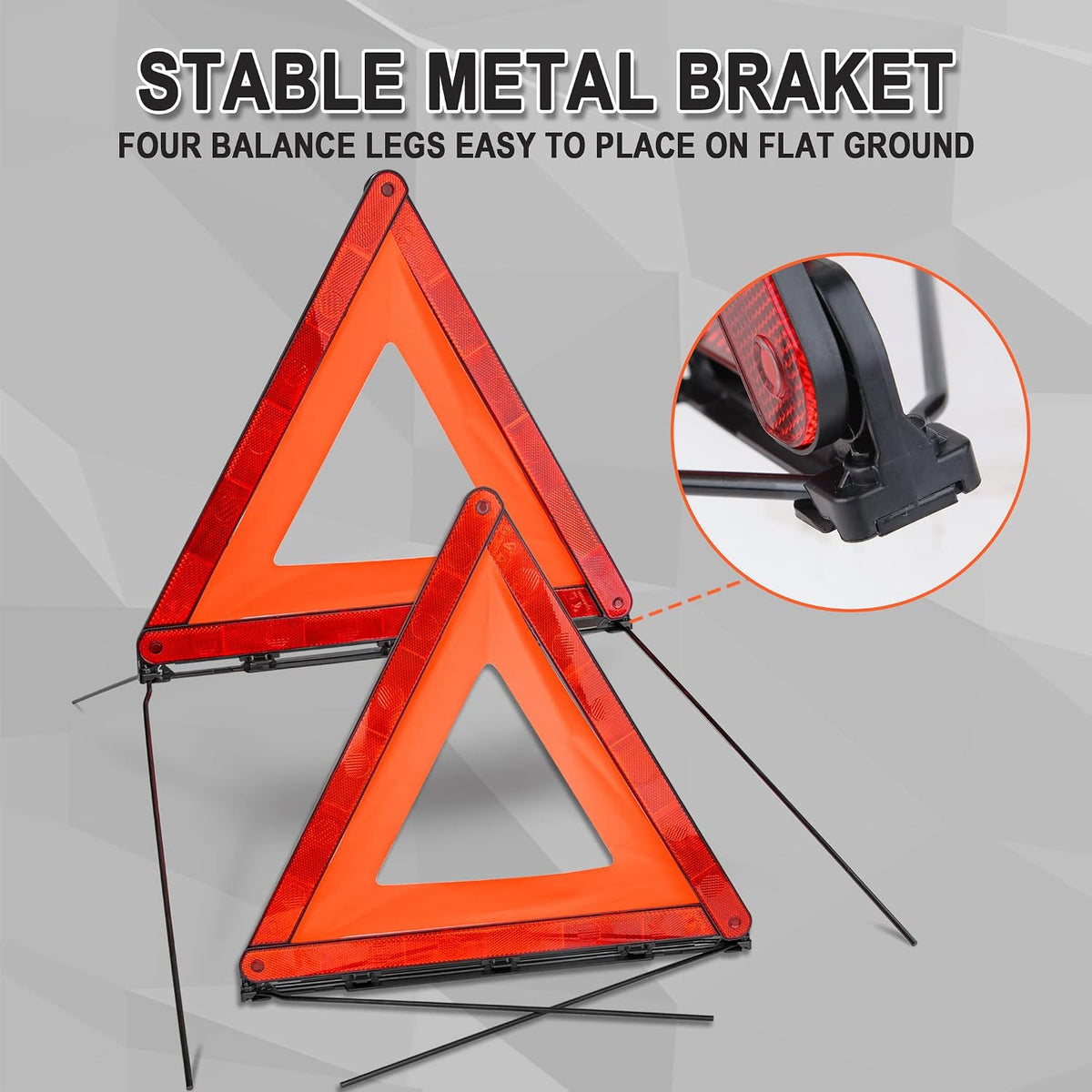 CARTMAN 3 Pack Warning Triangle Reflective Warning Road Safety Triangle Kit with Reinforced Cross Base and Carrying Case