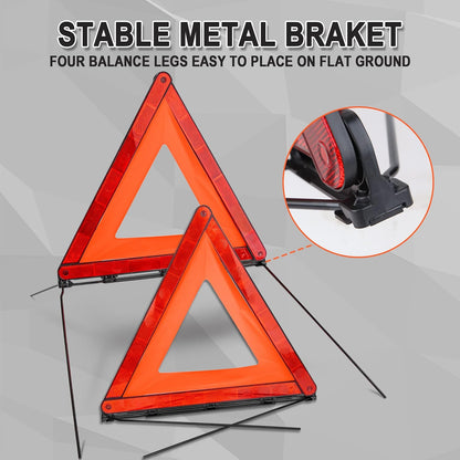 CARTMAN 3 Pack Warning Triangle Reflective Warning Road Safety Triangle Kit with Reinforced Cross Base and Carrying Case